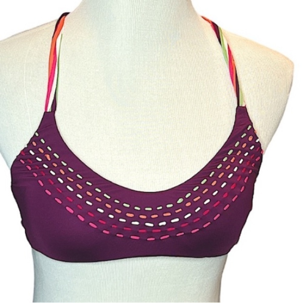 BECCA by Rebecca Virtue Quest Bikini Top Woven Ribbons Raspberry new without tag